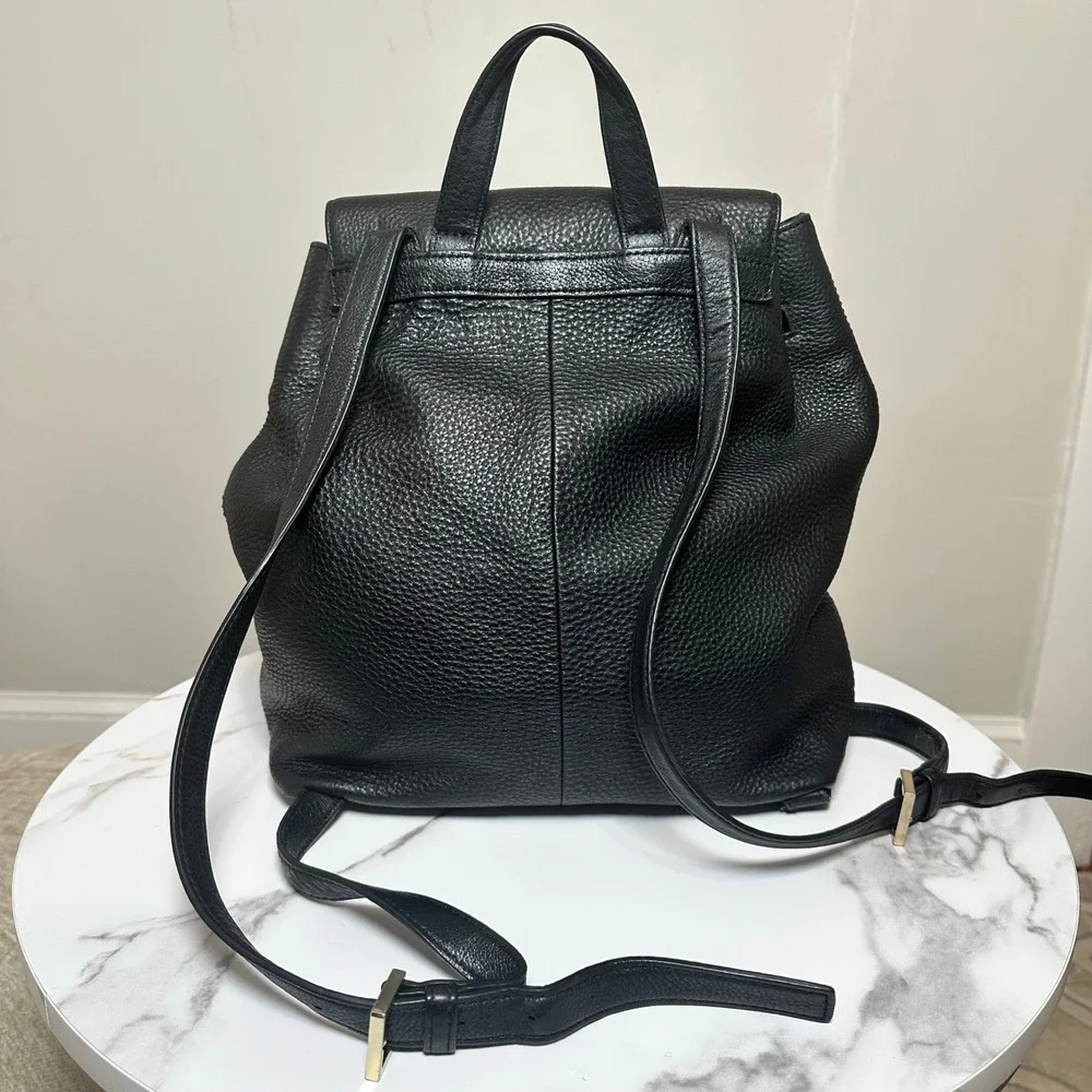 Kate Spade New‎ York Black Pebbled Leather Flap Drawstring Backpack